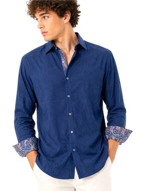 Robert Graham Blue Paisley Jacquard Flip Cuff Shirt 2XL